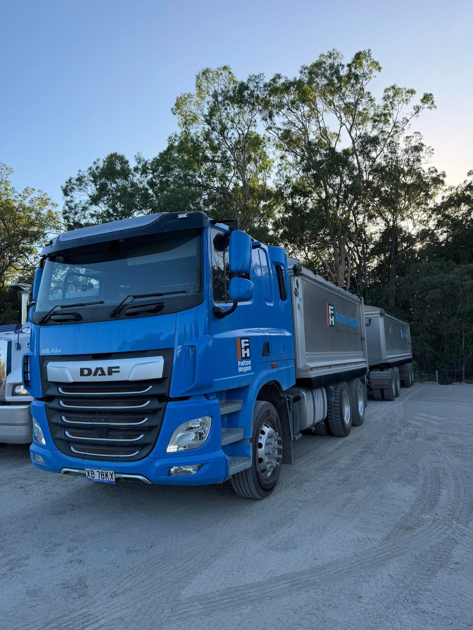 Blue DAF truck and dog
